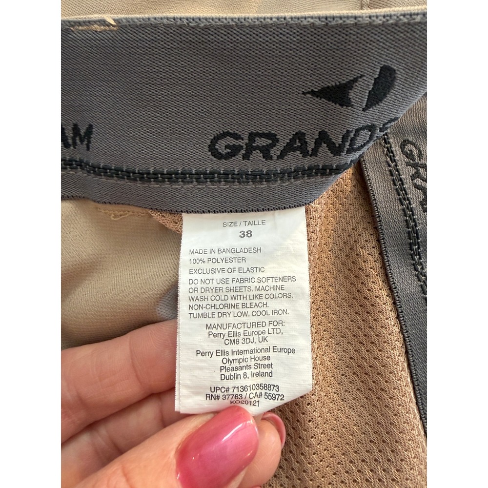 Grand Slam Golf Shorts Mens 38 Tan Flat Front Performance Moisture Wicking 9" - Picture 3 of 5